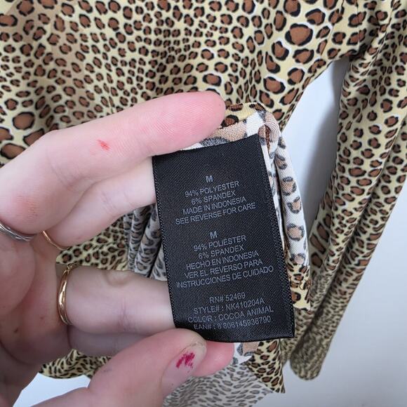 Norma Kamali Brown Leopard Print Stretchy Fitted Feminine Long Sleeve Top Size M - Picture 5 of 9